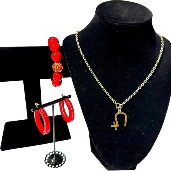 Three Piece Red & Gold Jewelry Set - Picture 1 of 4